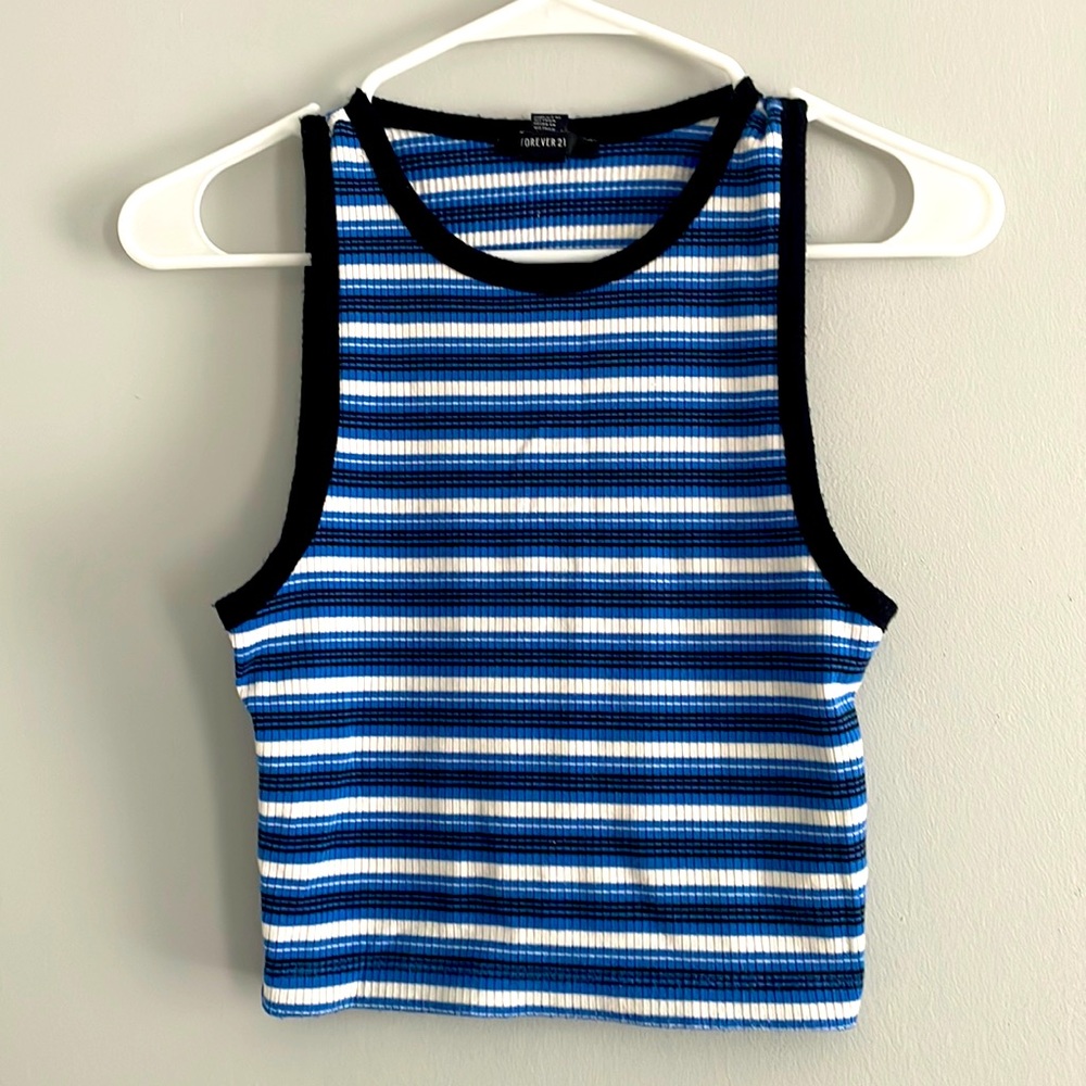 Forever 21 Blue Striped Cropped Tank